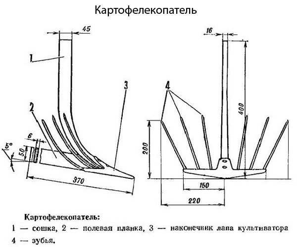 Чертежи картофелекопалки для мотоблока: размеры, фото Чертежи картофелекопалки для мотоблока: размеры, фото