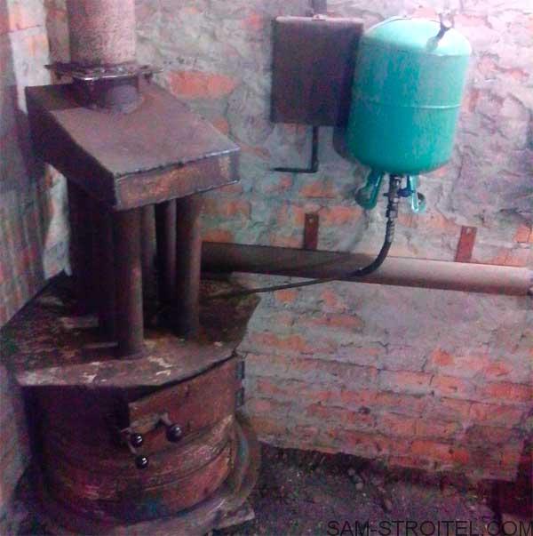 Печь из колёсных дисков на дровах и отработке