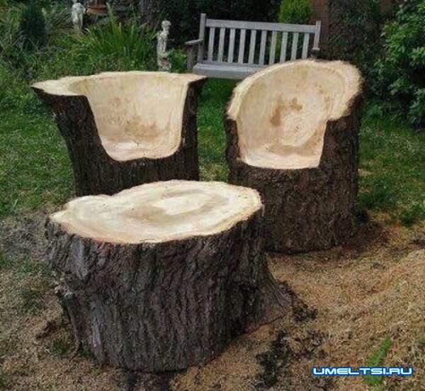Невероятные стулья и табуреты из пней